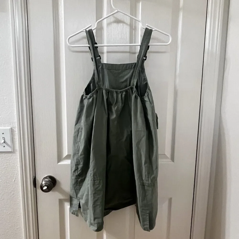 Zara Girls Green Technical Parachute Pocket Pinafore Overall Dress Size 11-12